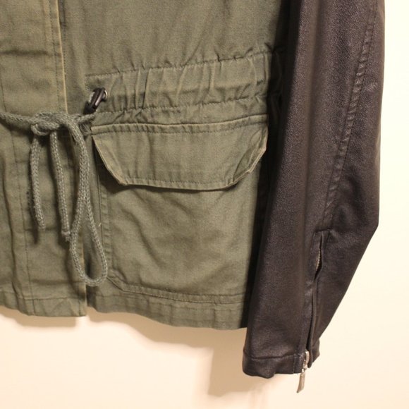 Vintage Black Leather & Green Military Jacket - Picture 3 of 5